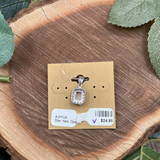 Sterling Halo Opal Pendant
