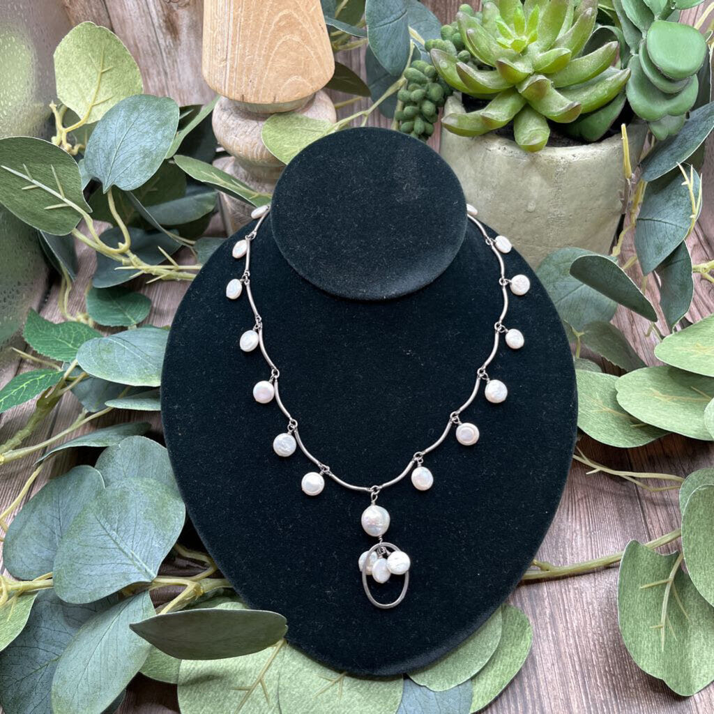 Sterling Pearl Drops Necklace