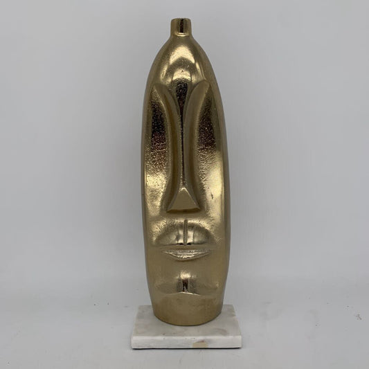 Metal Face Sculpture on Marble Base