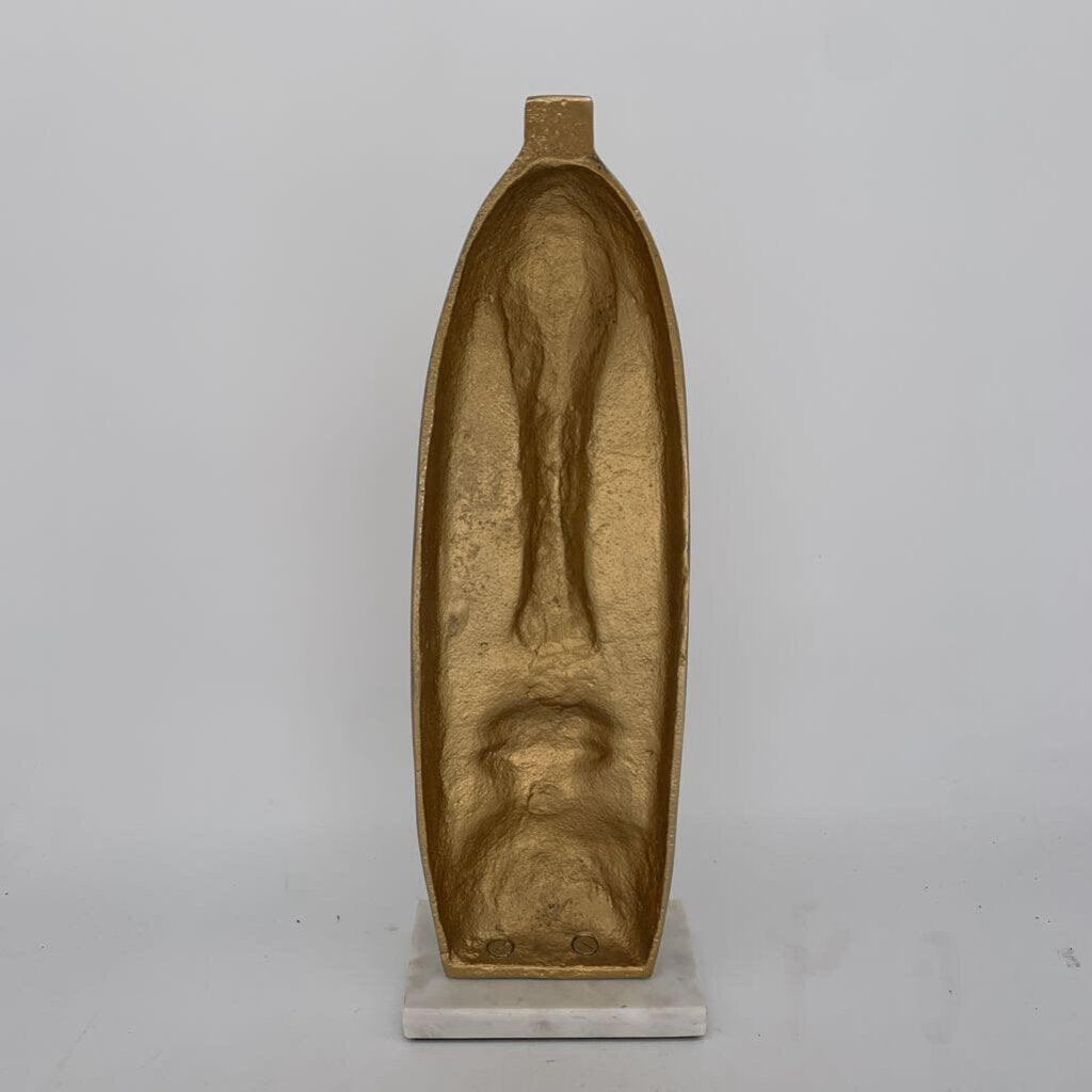Metal Face Sculpture on Marble Base