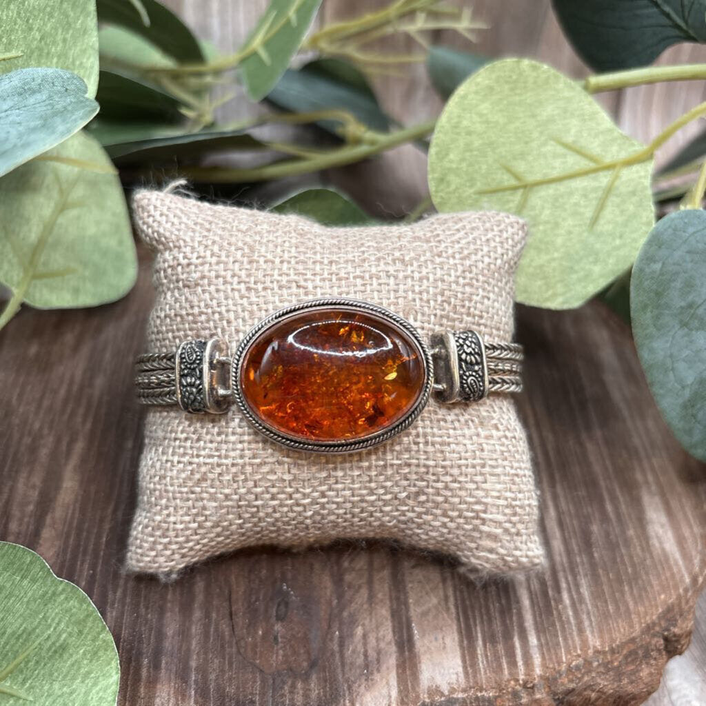 Sterling and Amber Cabochon Bracelet