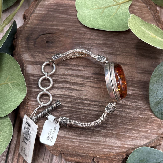 Sterling and Amber Cabochon Bracelet