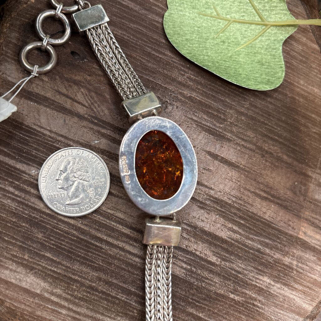 Sterling and Amber Cabochon Bracelet