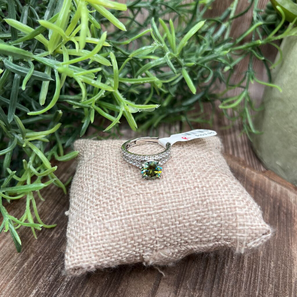 Green Moissanite & Sterling Ring