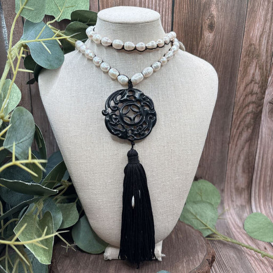 Chicos Pearl Medallion Necklace