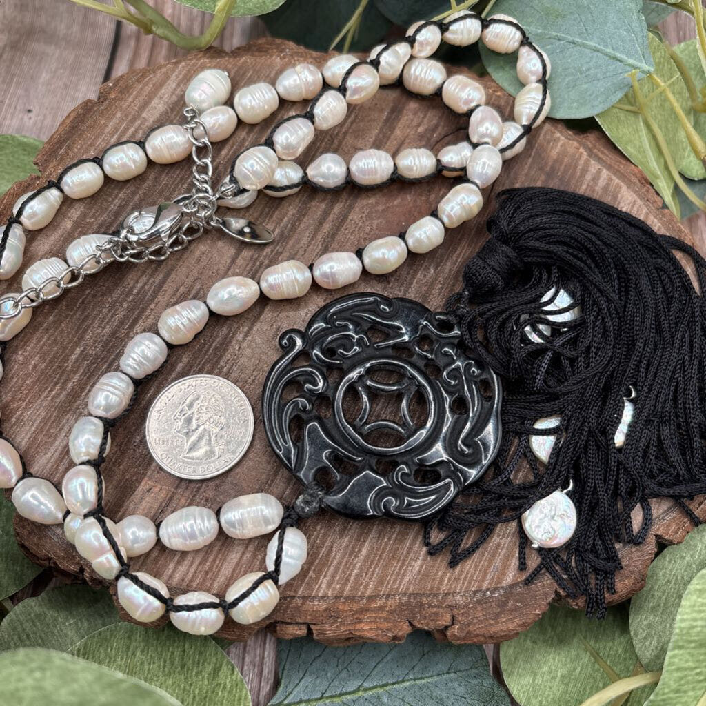 Chicos Pearl Medallion Necklace