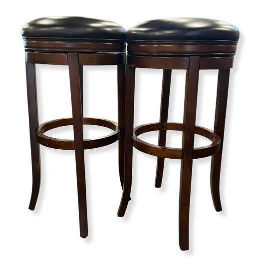 Leather & Wood Barstool Set