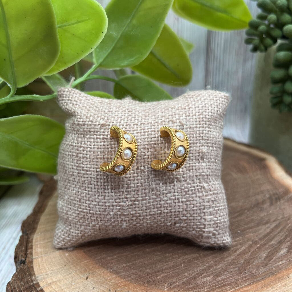 Pearl Huggie Hoops