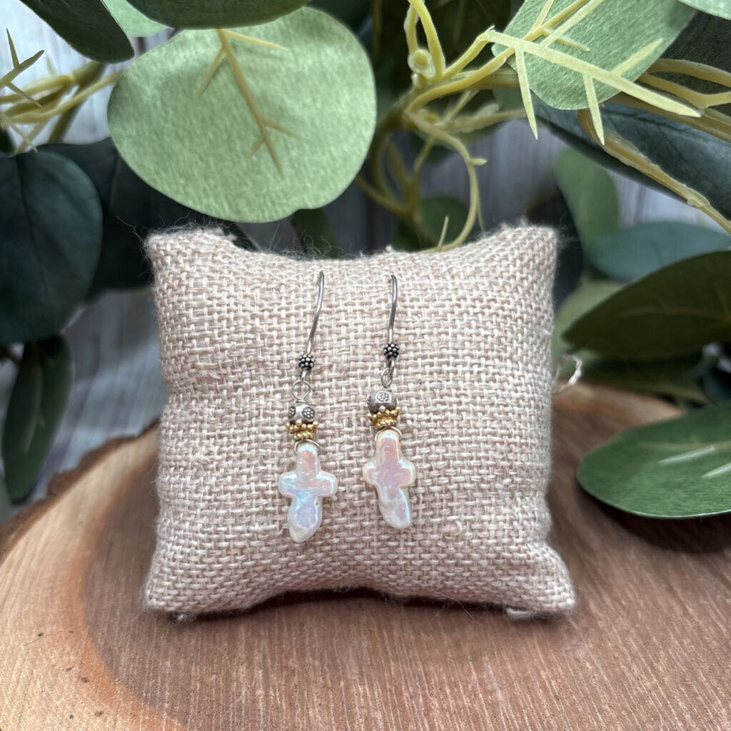 Pearl Cross Earrings