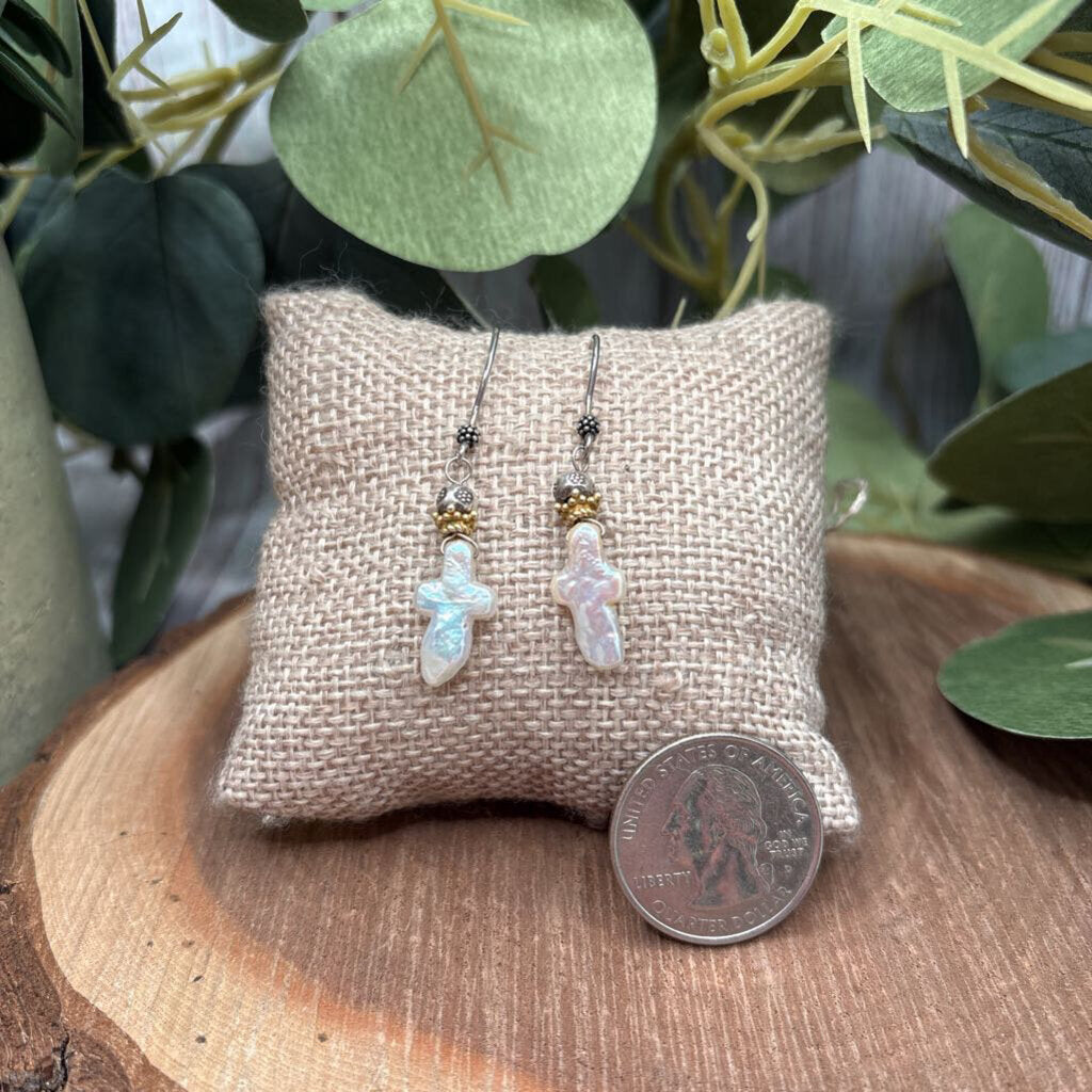 Pearl Cross Earrings