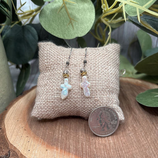 Pearl Cross Earrings
