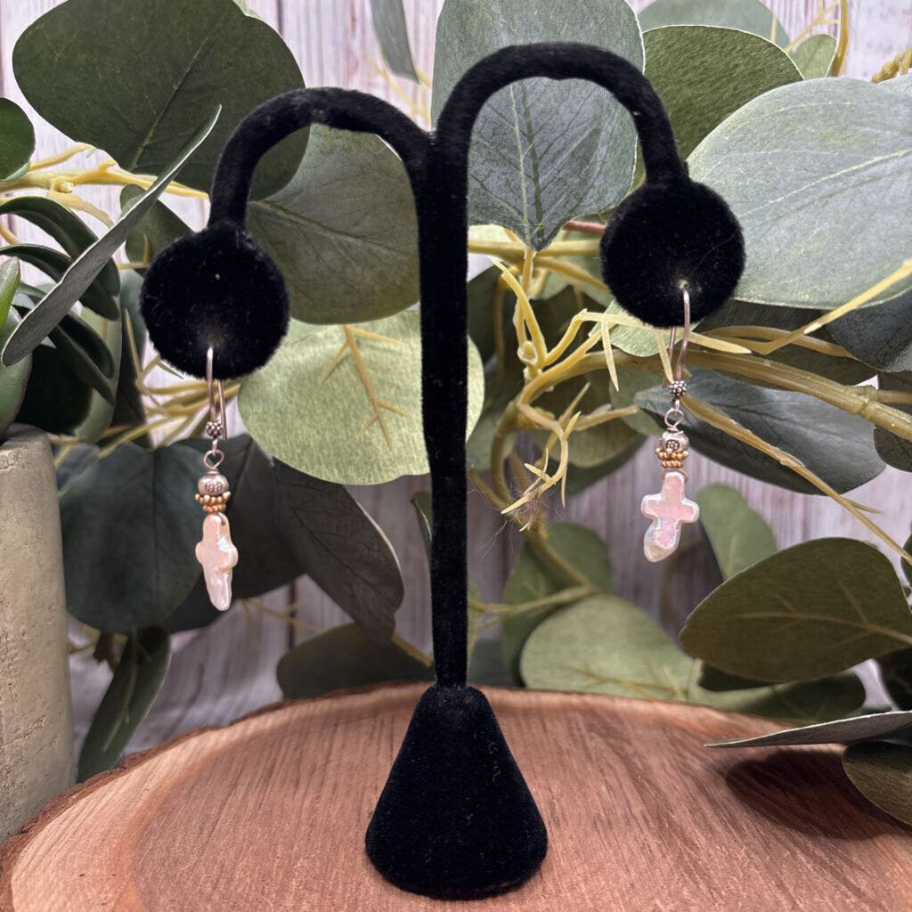 Pearl Cross Earrings
