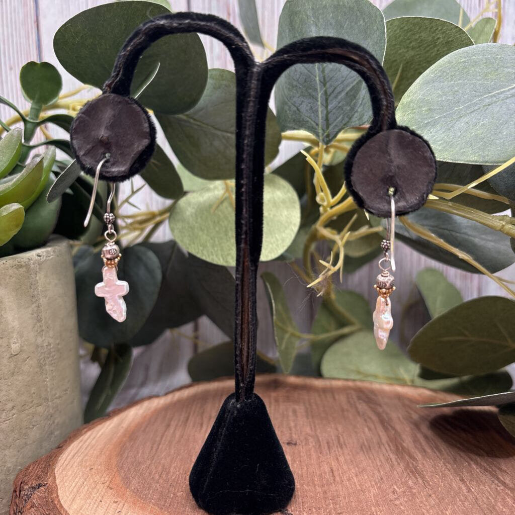 Pearl Cross Earrings