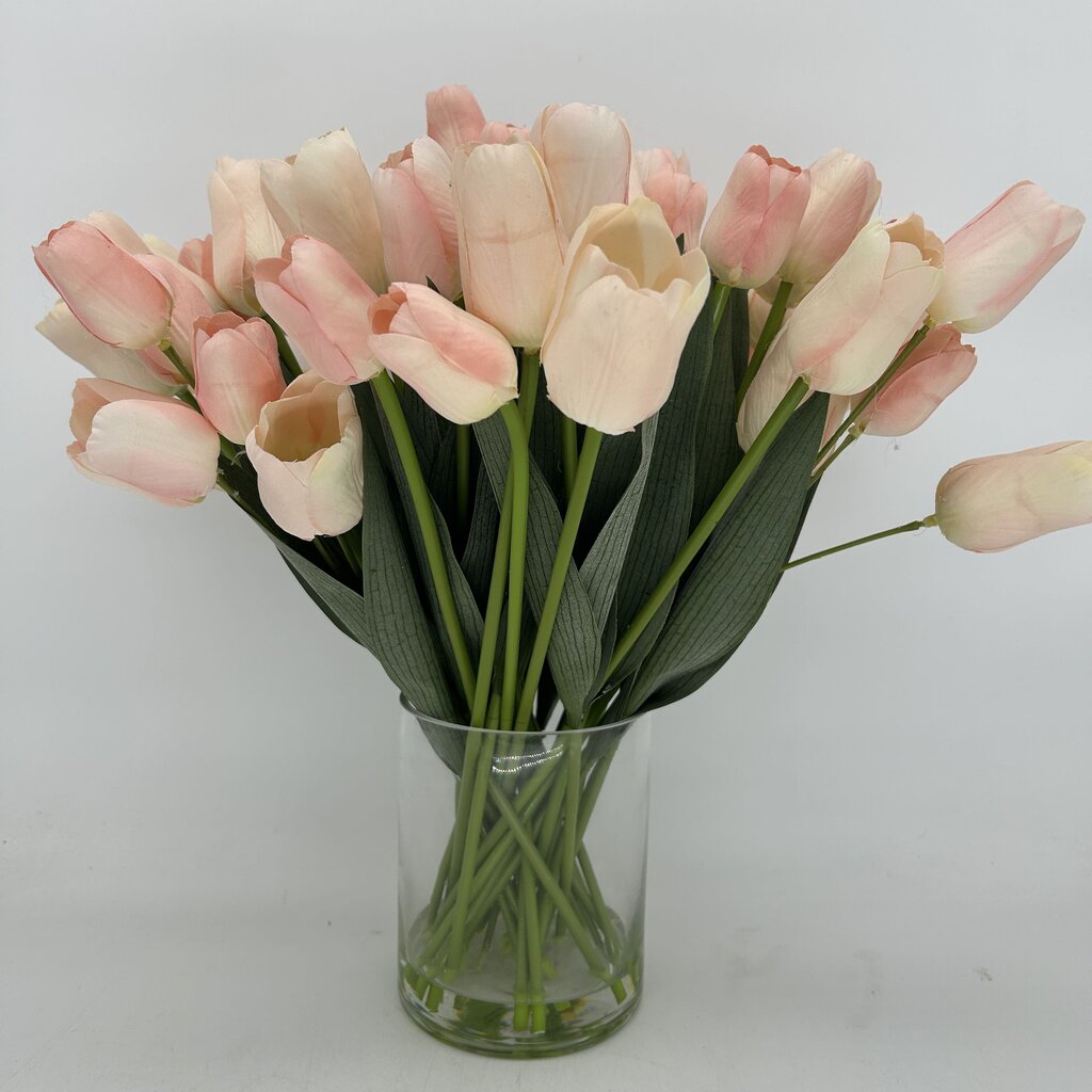 Faux Tulips in Glass Pot