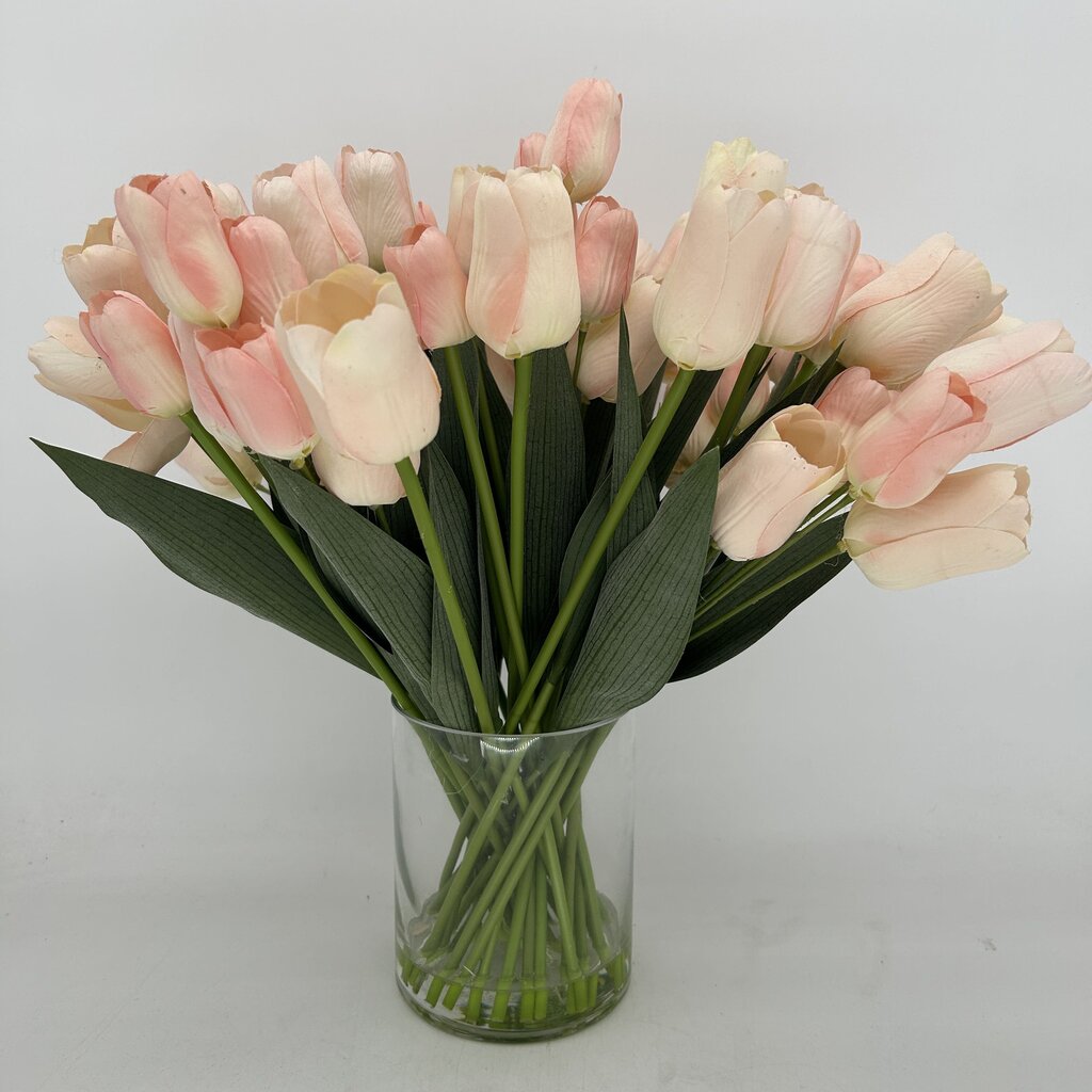 Faux Tulips in Glass Pot