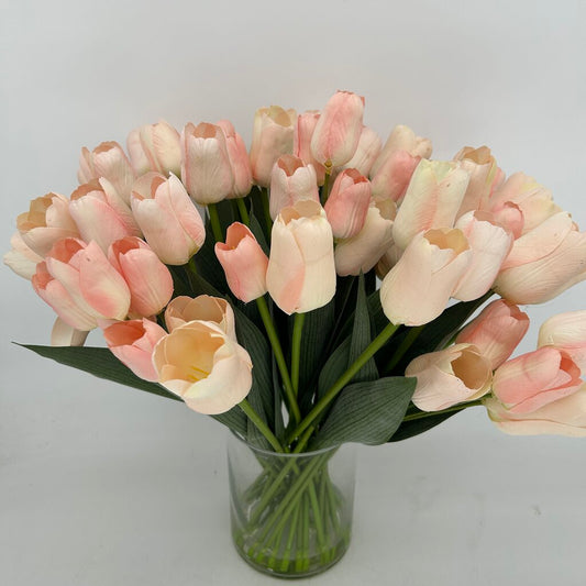 Faux Tulips in Glass Pot