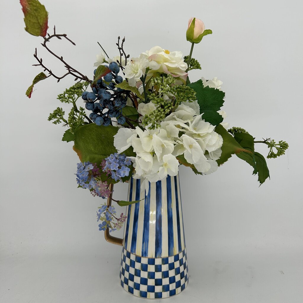 Faux Flowers in Striped & Checked Pictcher