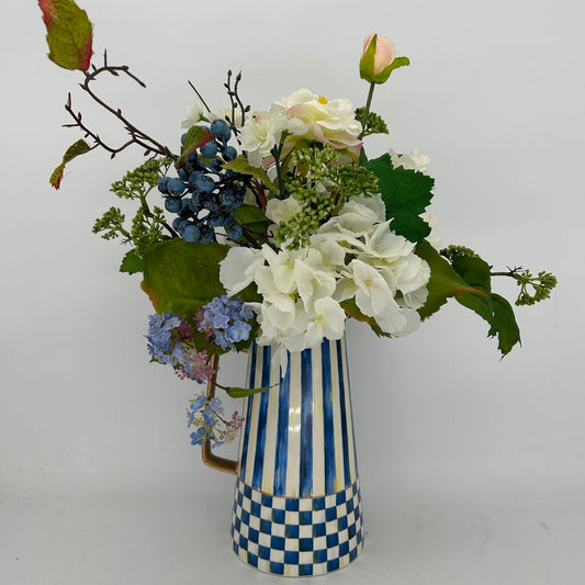 Faux Flowers in Striped & Checked Pictcher