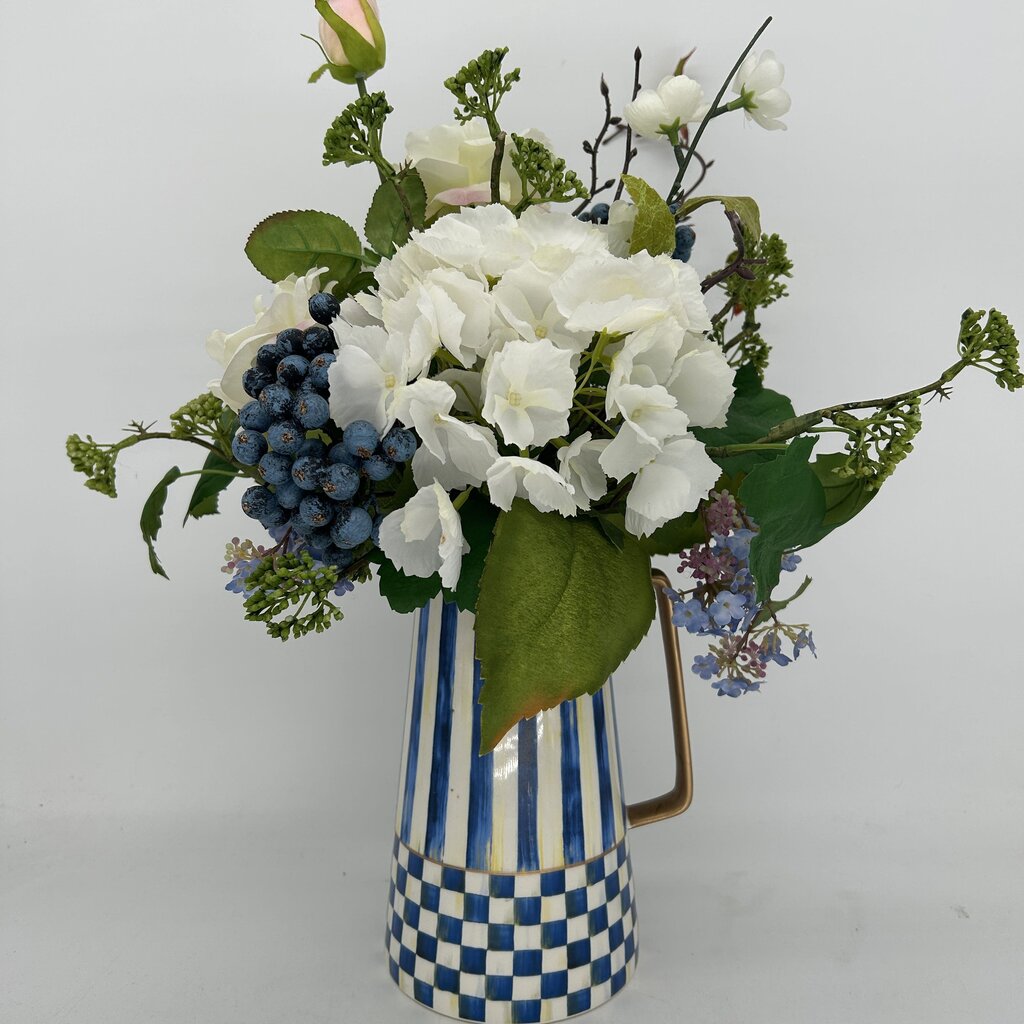 Faux Flowers in Striped & Checked Pictcher