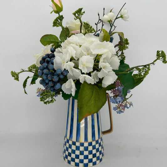 Faux Flowers in Striped & Checked Pictcher