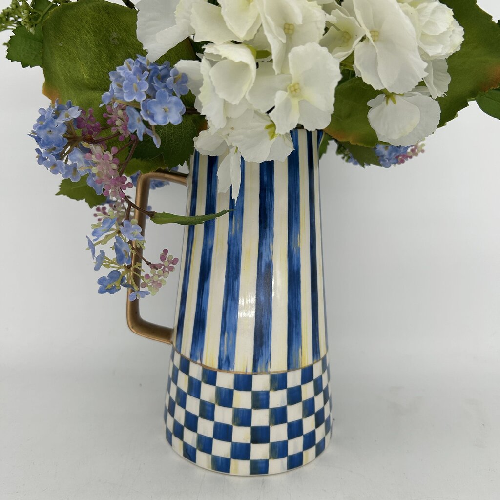 Faux Flowers in Striped & Checked Pictcher