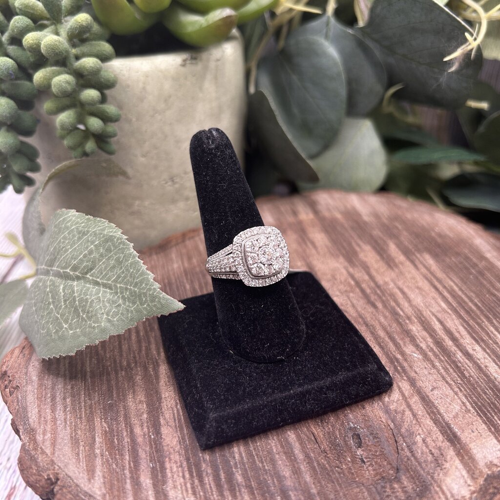 10k Diamond Double Halo Four Row Ring