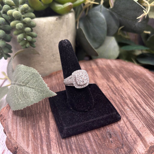 10k Diamond Double Halo Four Row Ring