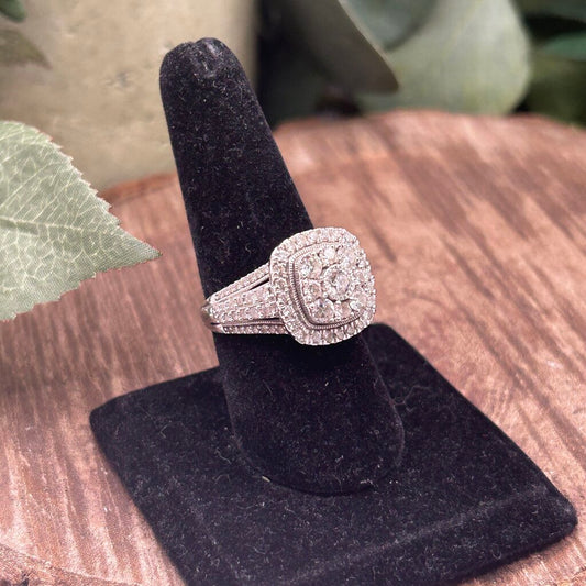 10k Diamond Double Halo Four Row Ring