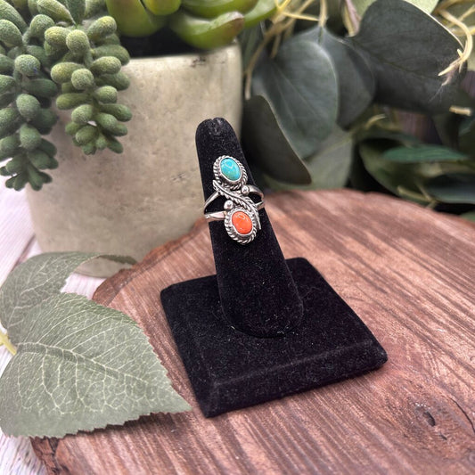 Turquoise & Coral Sterling Ring