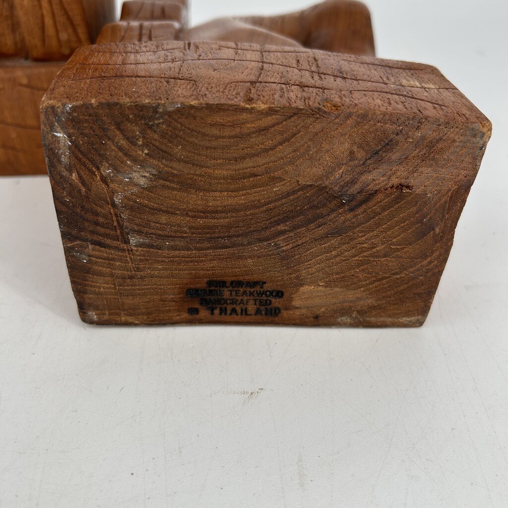 Carved Teakwood Horse Bookend Set