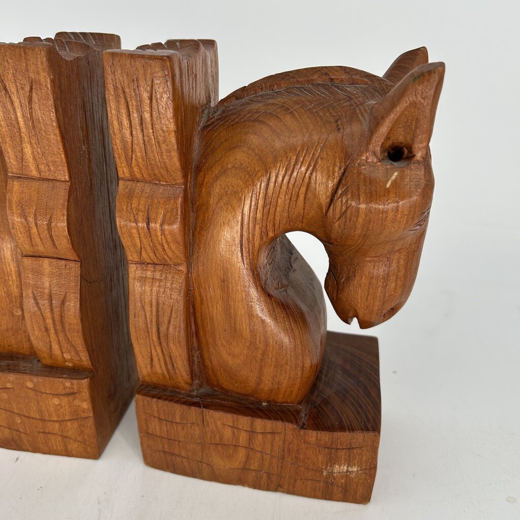 Carved Teakwood Horse Bookend Set