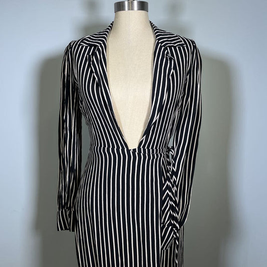 Reformation L/s Stripe Wrap Dress
