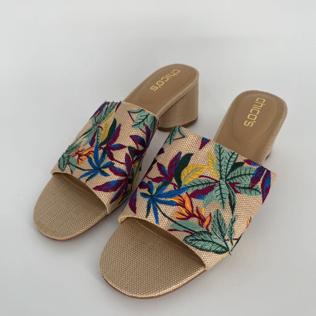 Chicos Floral Raffia Sandals