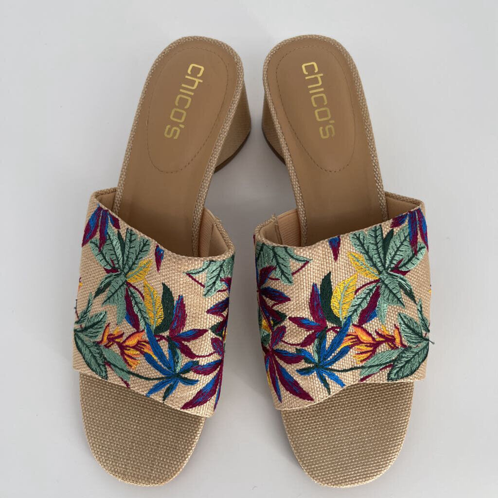 Chicos Floral Raffia Sandals
