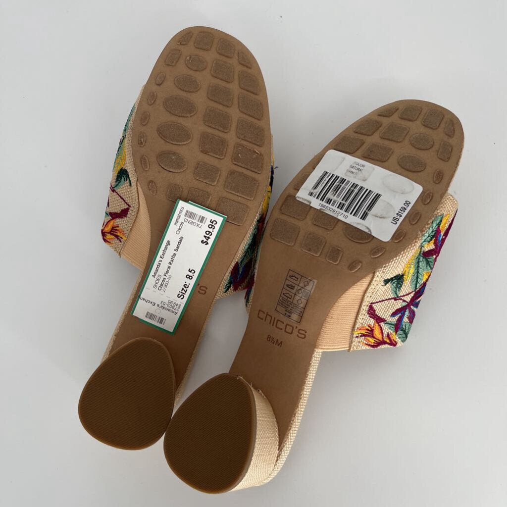 Chicos Floral Raffia Sandals