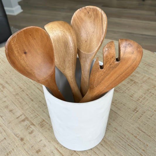 Utensil Crock with Wood Spoons