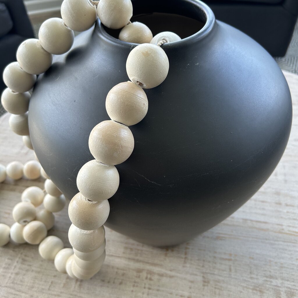 Ceramic Vase w Wood Beads AS IS