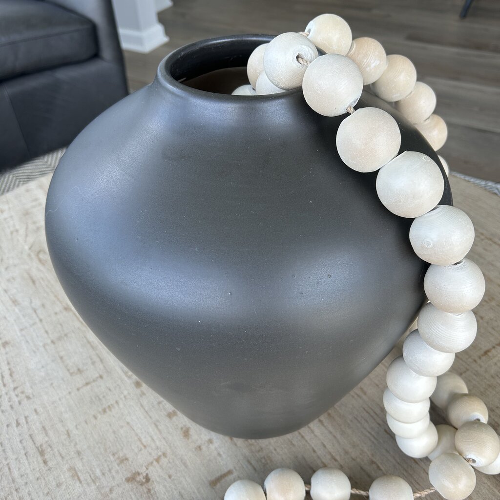 Ceramic Vase w Wood Beads AS IS