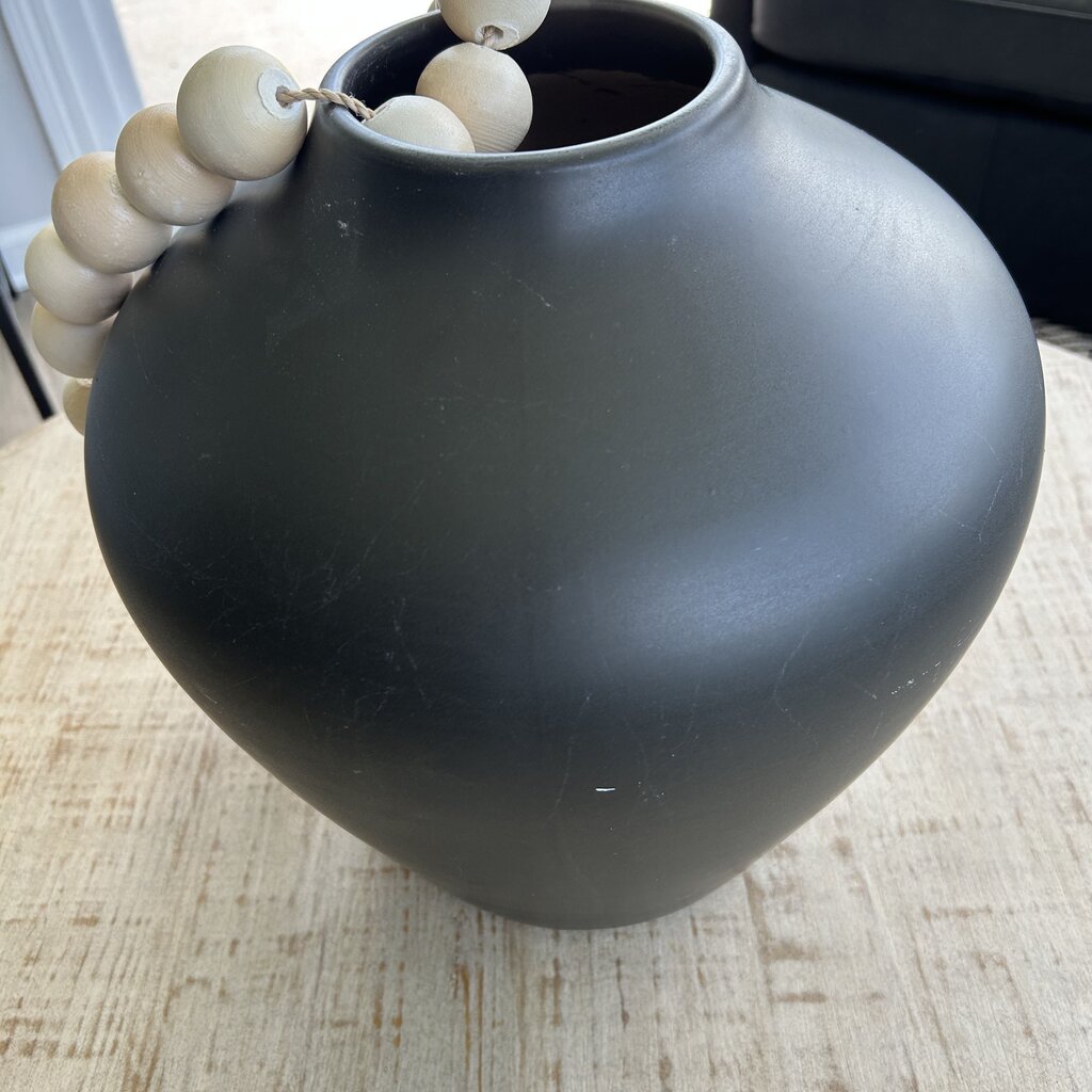 Ceramic Vase w Wood Beads AS IS