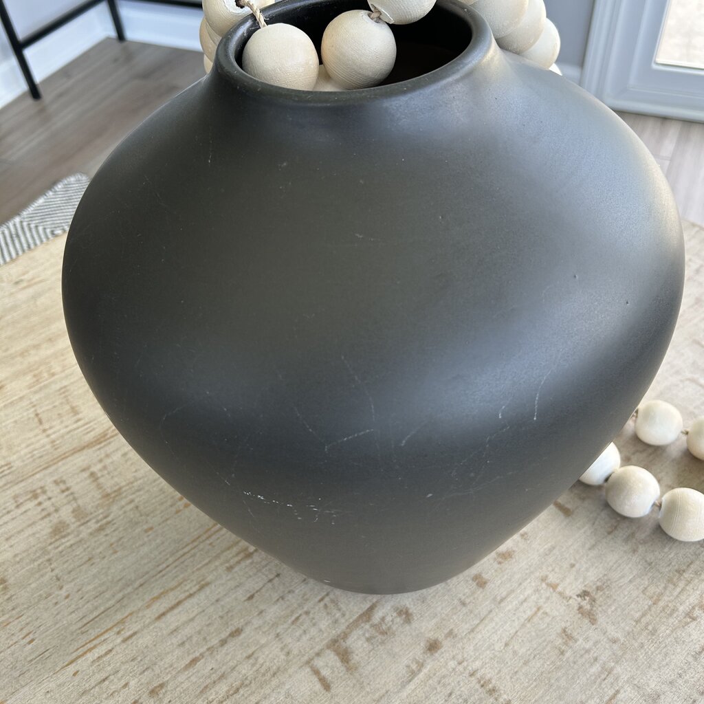 Ceramic Vase w Wood Beads AS IS