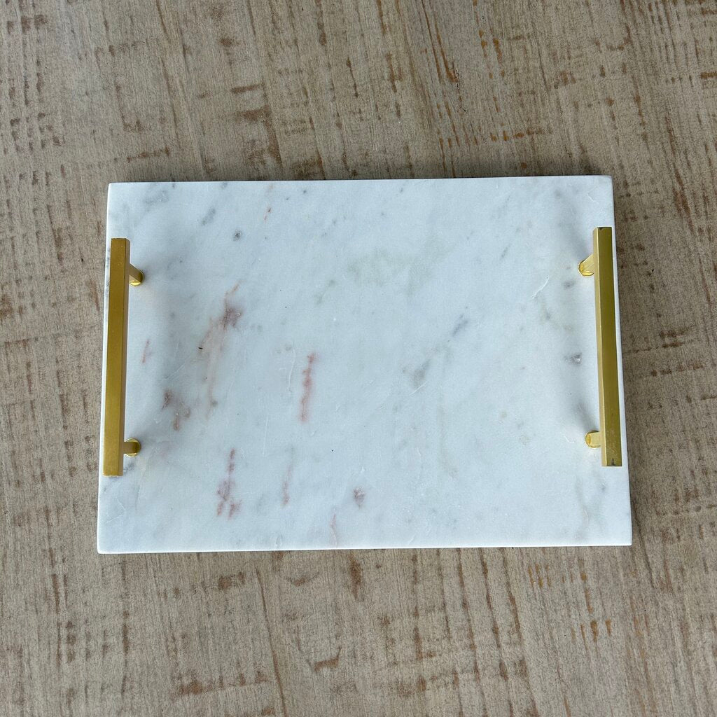 Marble Serving Tray with Gold Handles