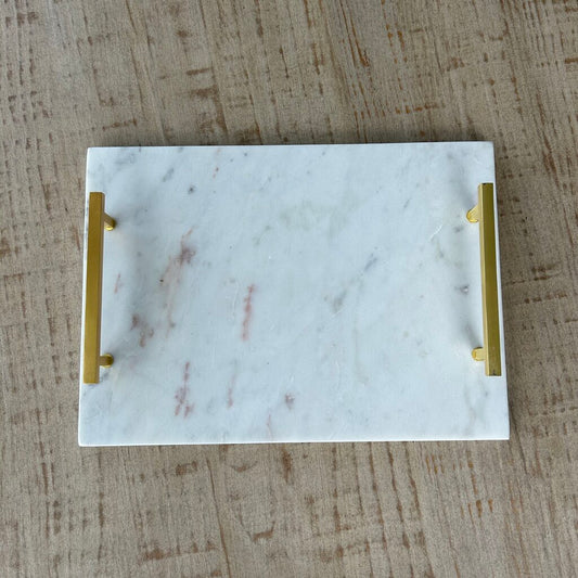 Marble Serving Tray with Gold Handles
