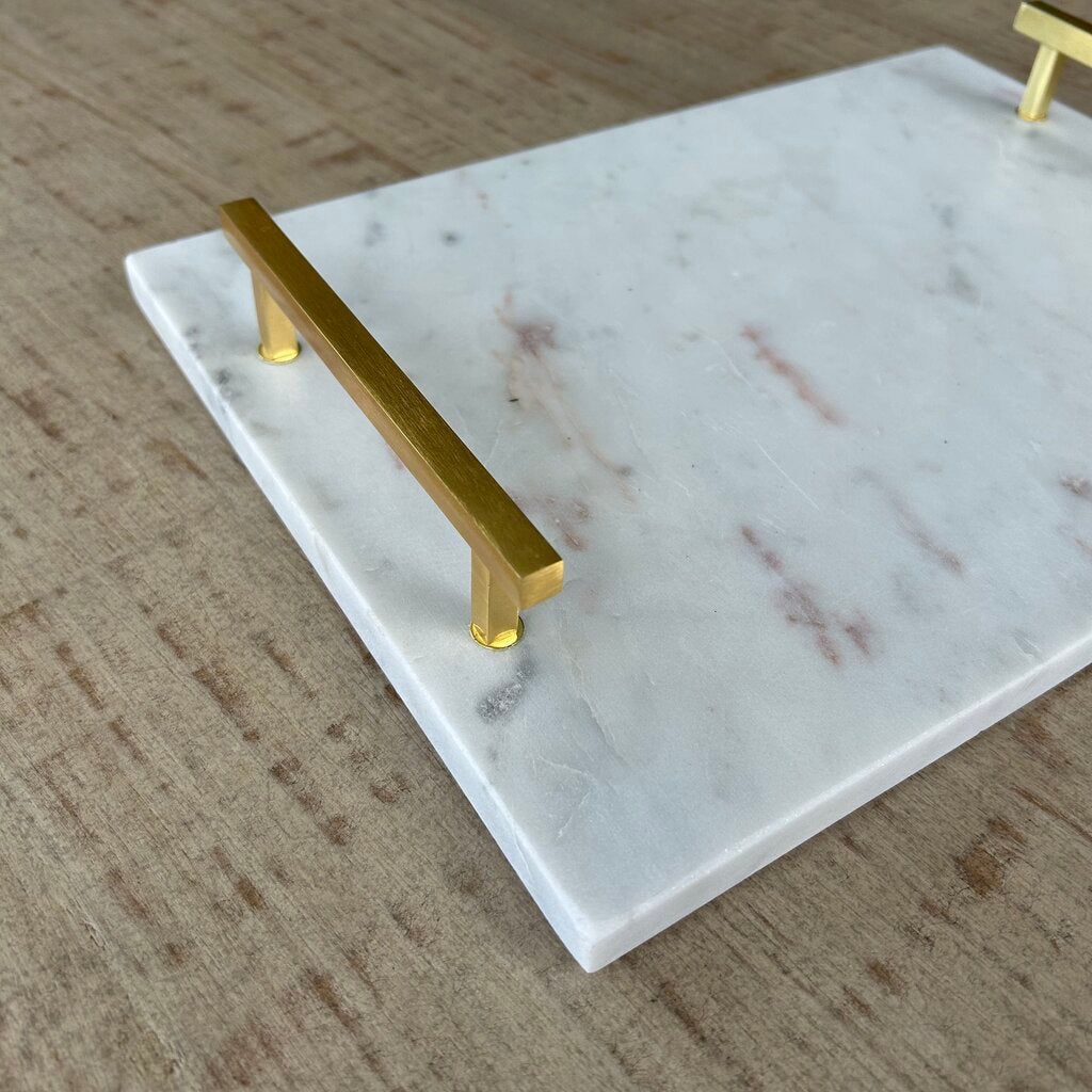 Marble Serving Tray with Gold Handles