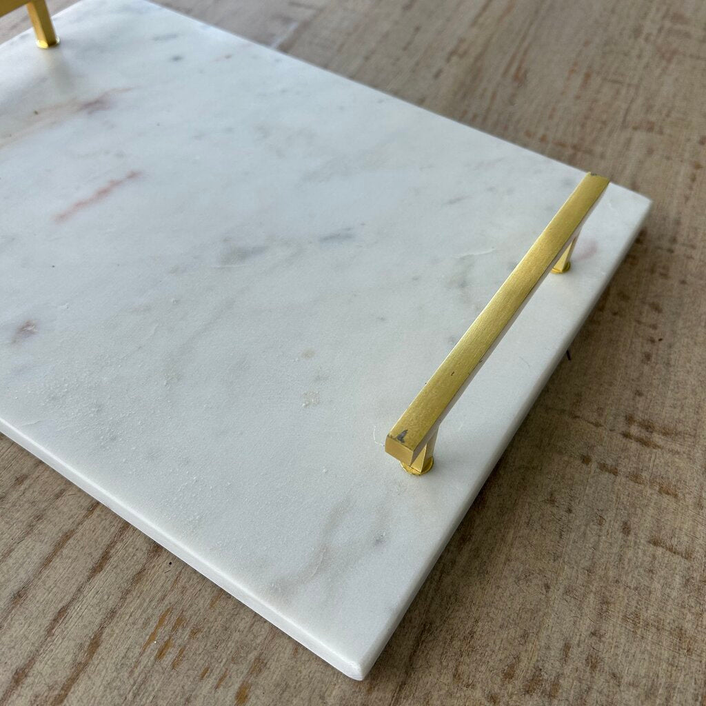 Marble Serving Tray with Gold Handles