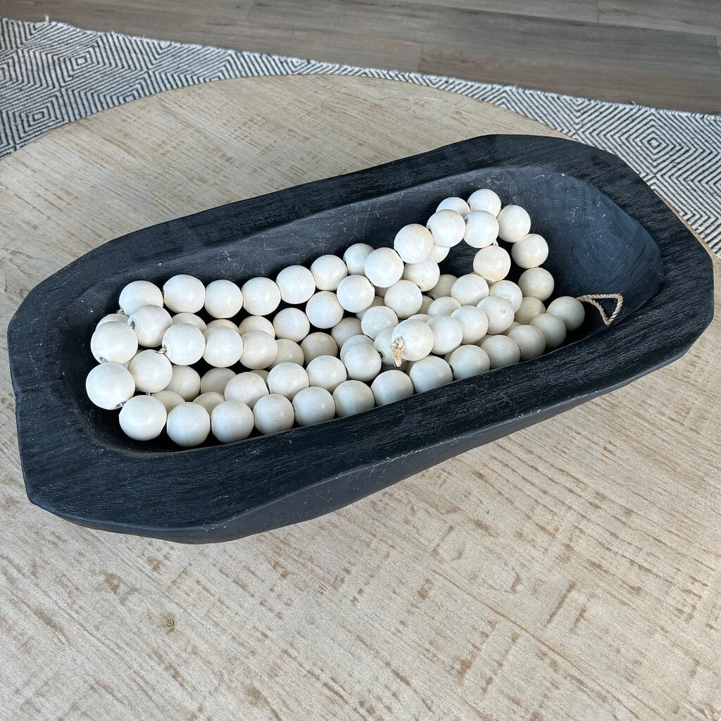 Wood Dough Bowl w Bead Garland
