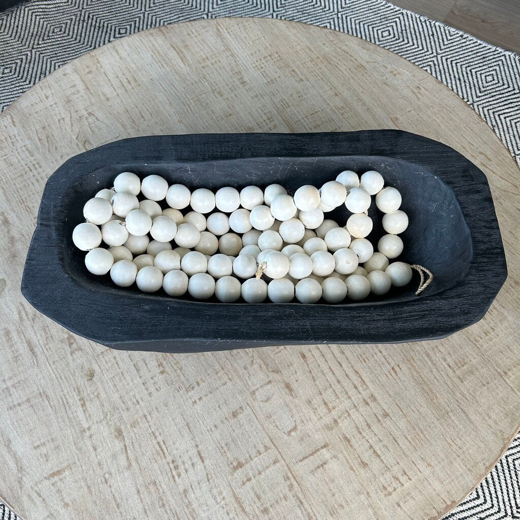 Wood Dough Bowl w Bead Garland