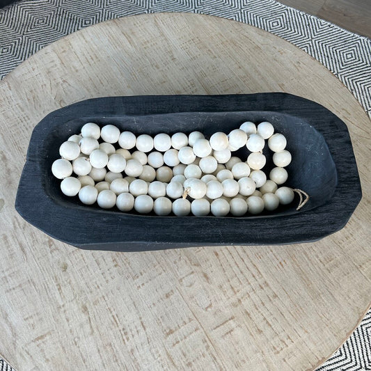 Wood Dough Bowl w Bead Garland