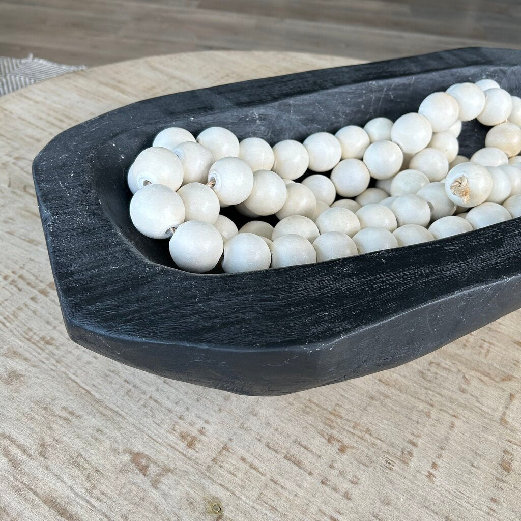 Wood Dough Bowl w Bead Garland