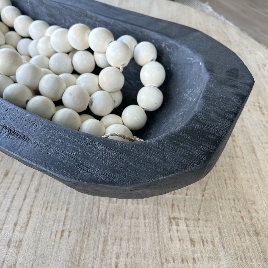Wood Dough Bowl w Bead Garland