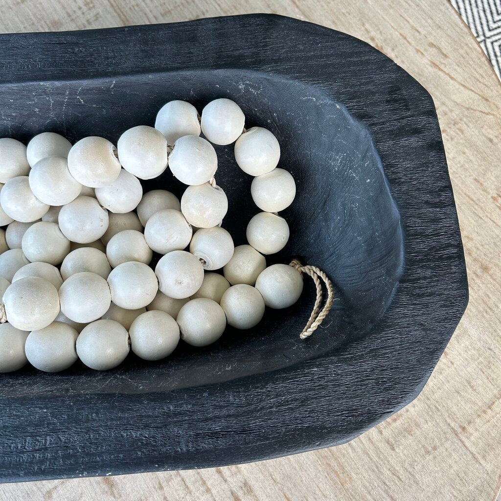 Wood Dough Bowl w Bead Garland